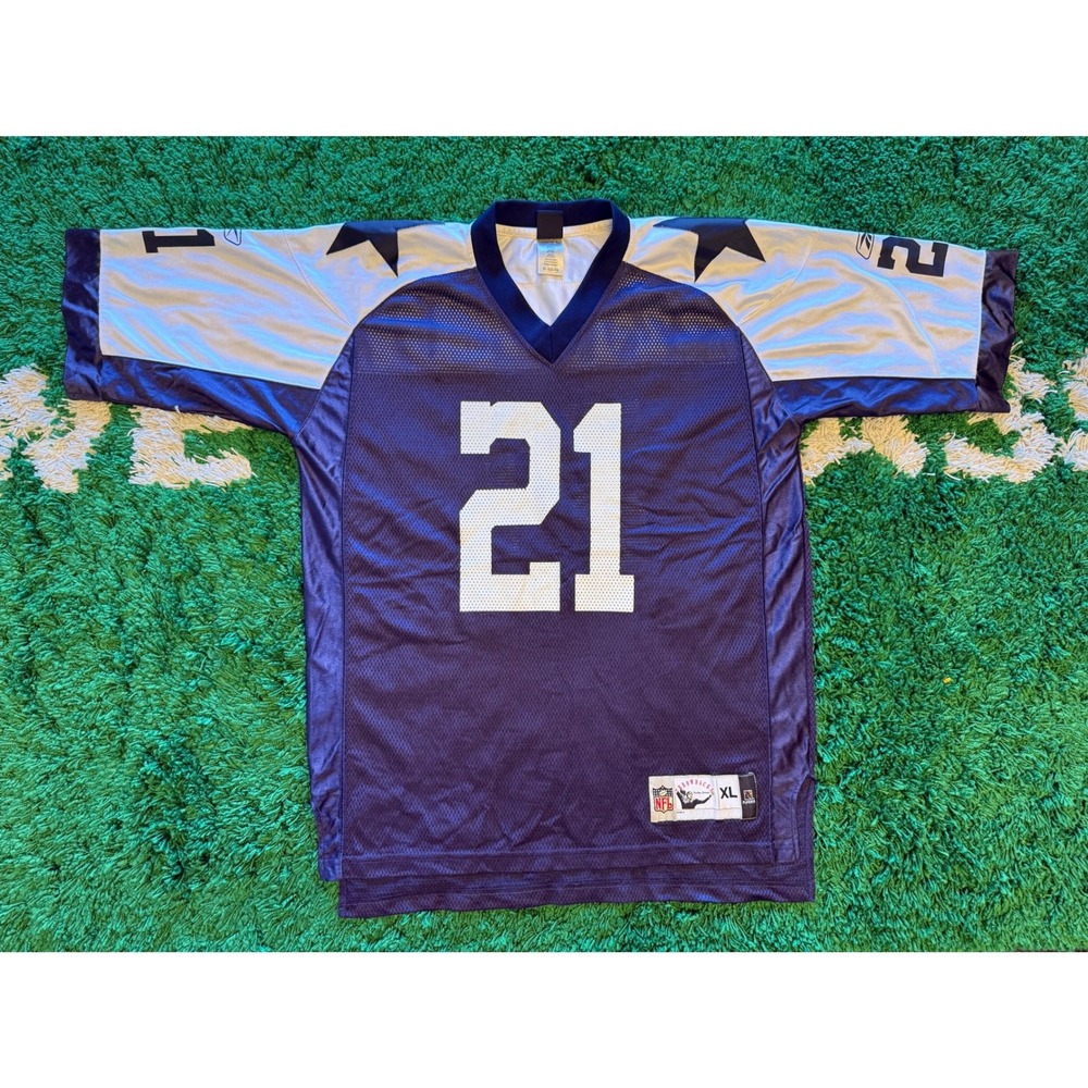 Reebok NFL Jersey Mens XL Blue Excellent Deion Sanders Dallas Cowboys Throwback
